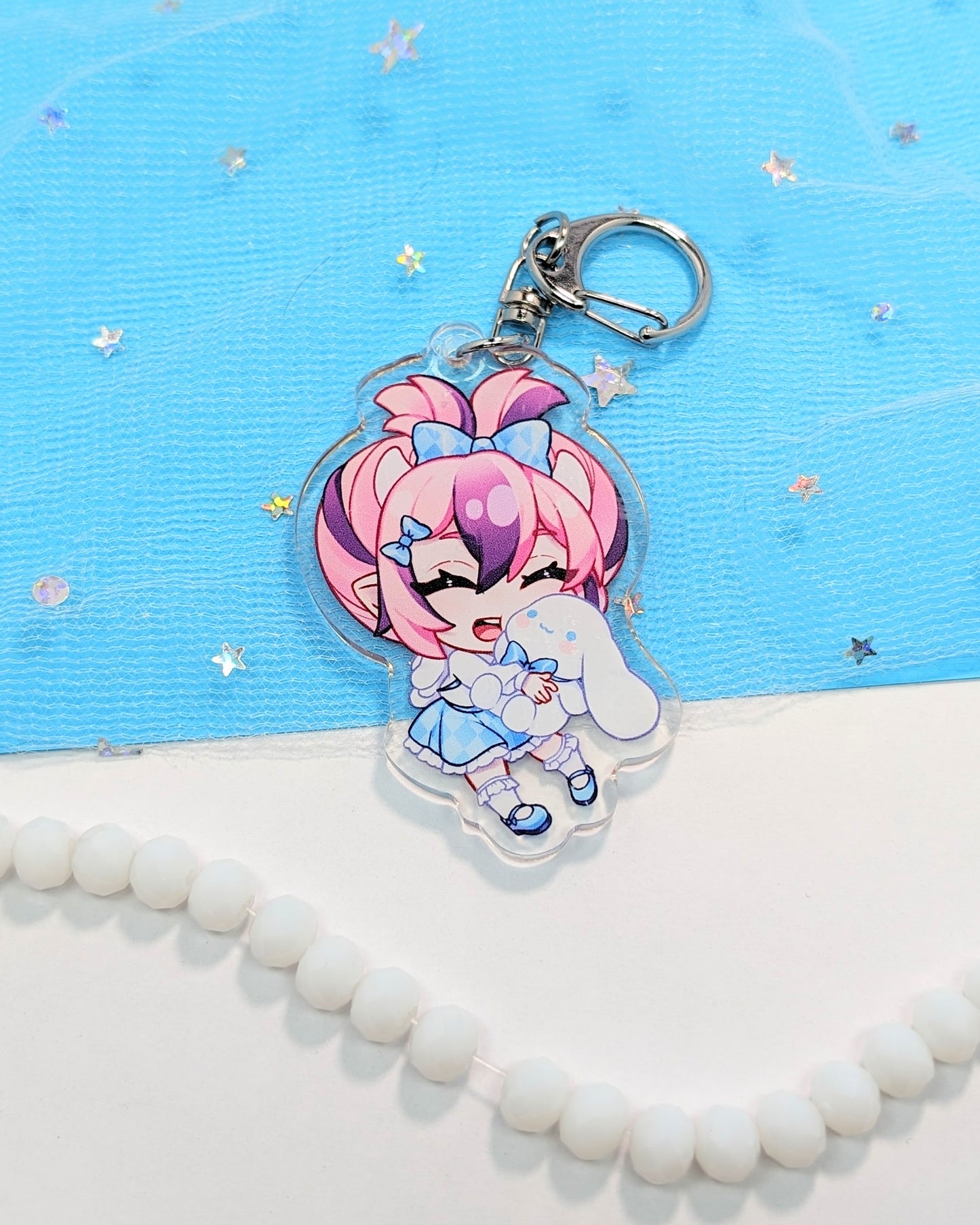 Ironmouse x Cinnamonroll | Keychain - r0cketcat Illustrations